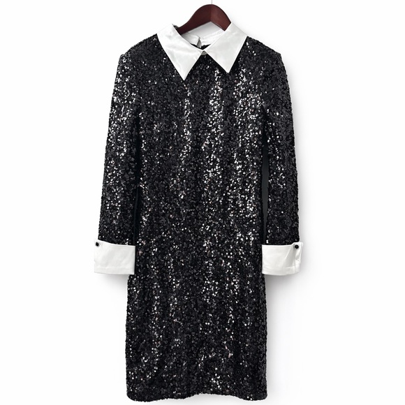 Eliza J sequib contrast collar and French cuff long sleeve dress size 14 - Picture 2 of 7